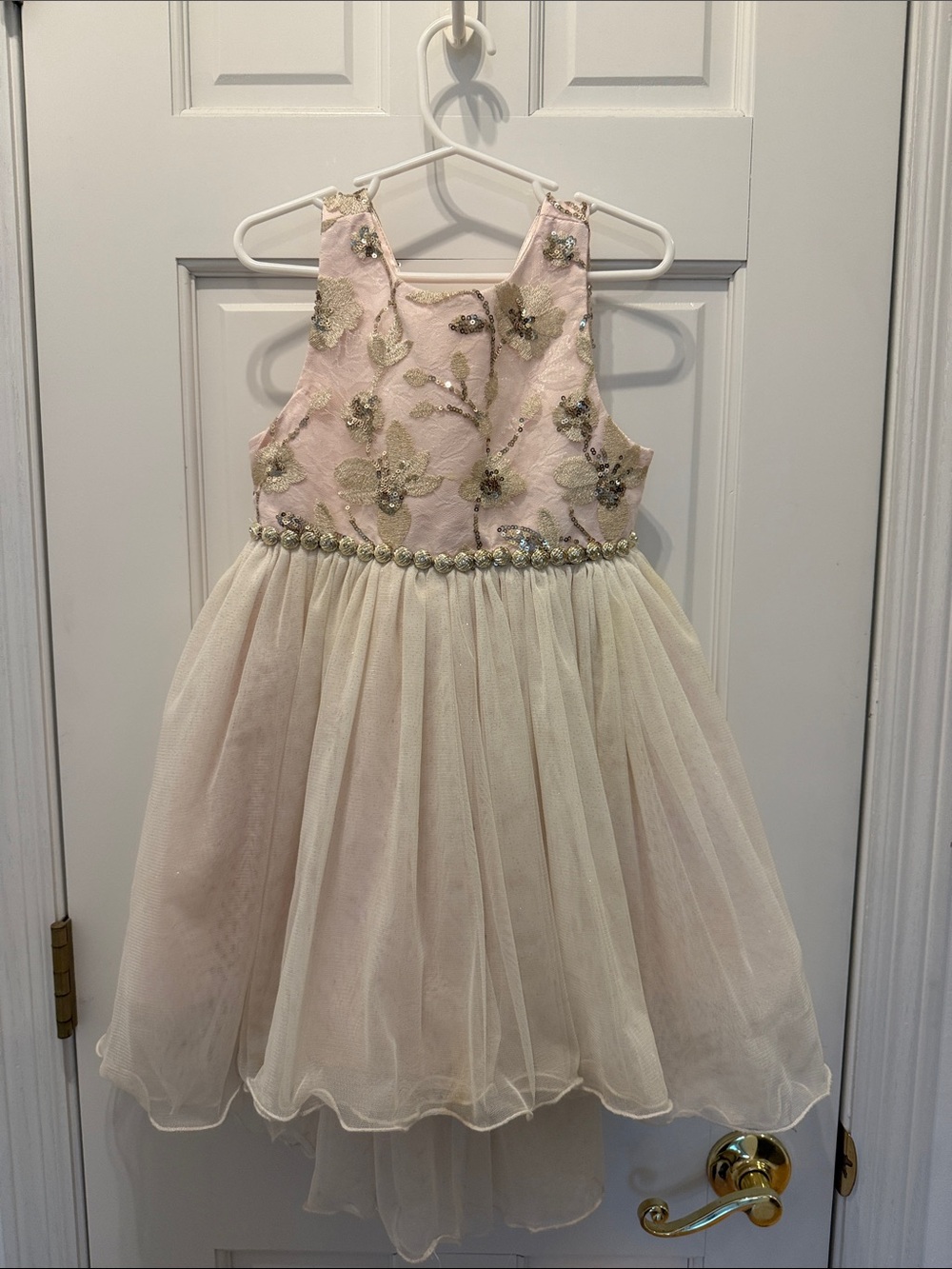 American Princess Pink and Cream Floral Sequin Party Dress
